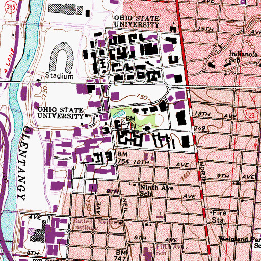 Topographic Map of Bradley Hall, OH