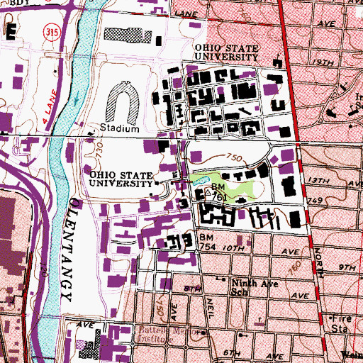 Topographic Map of Campbell Hall, OH
