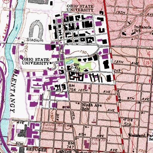Topographic Map of Canfield Hall, OH