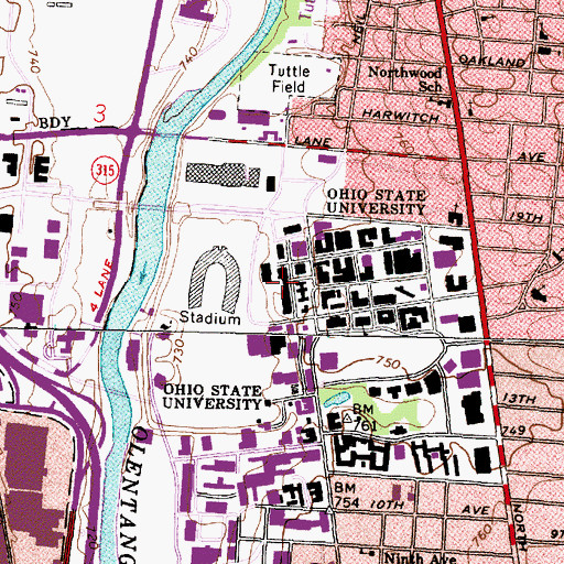 Topographic Map of Central Service Building, OH