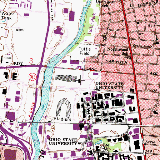 Topographic Map of Converse Hall, OH