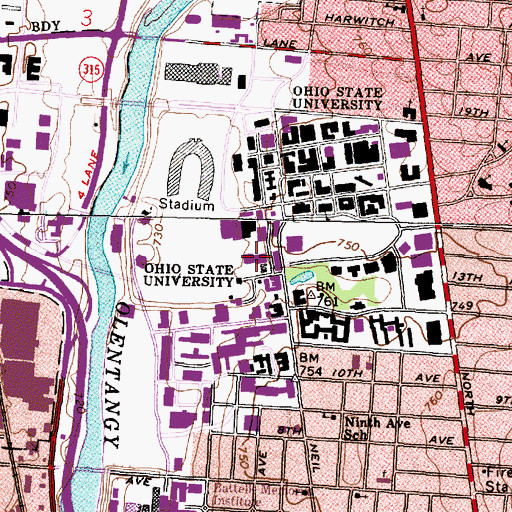 Topographic Map of Cunz Hall of Languages, OH