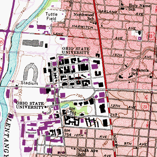 Topographic Map of Denney Hall, OH