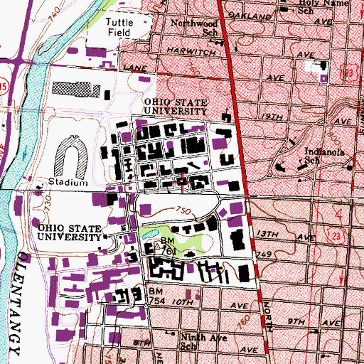 Topographic Map of Derby Hall, OH