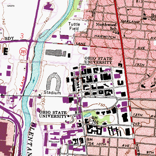 Topographic Map of Dreese Laboratories, OH