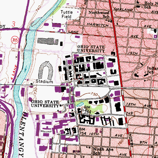 Topographic Map of Dulles Hall, OH