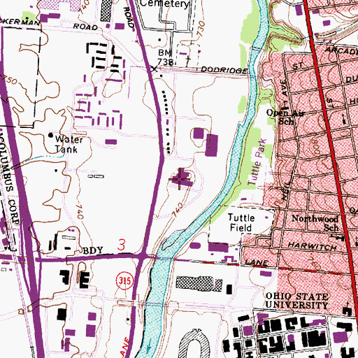 Topographic Map of Fawcett Center, OH