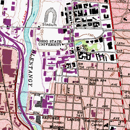 Topographic Map of Fry Hall, OH