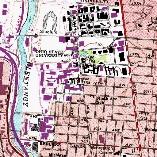 Topographic Map of Hamilton Hall, OH