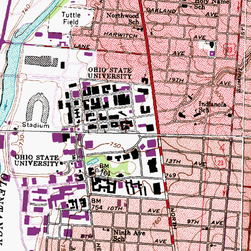 Topographic Map of Hayes Hall, OH