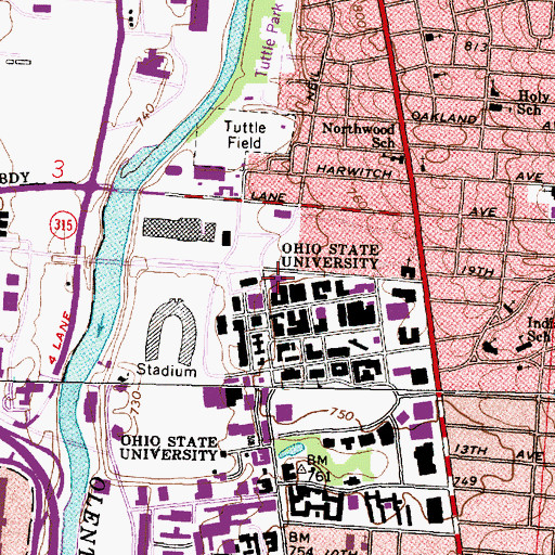 Topographic Map of Hitchcock Hall, OH