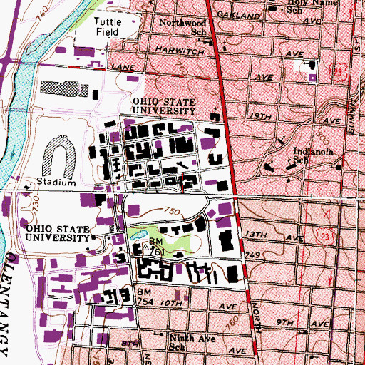 Topographic Map of Hopkins Hall, OH