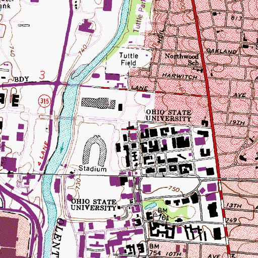 Topographic Map of Ives Hall, OH