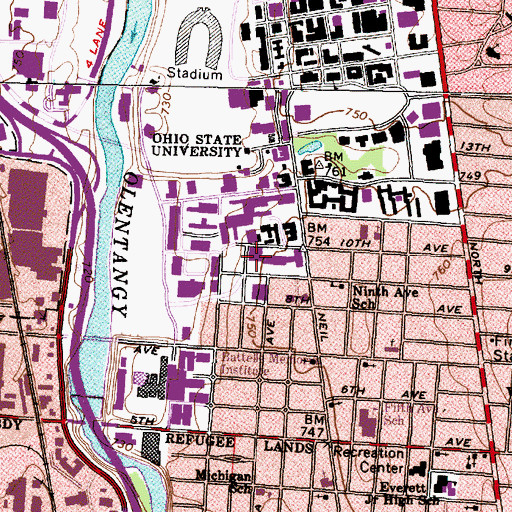 Topographic Map of Meiling Hall, OH