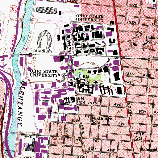 Topographic Map of Pomerene Hall, OH