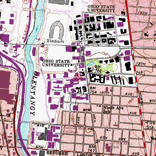 Topographic Map of Postle Hall, OH