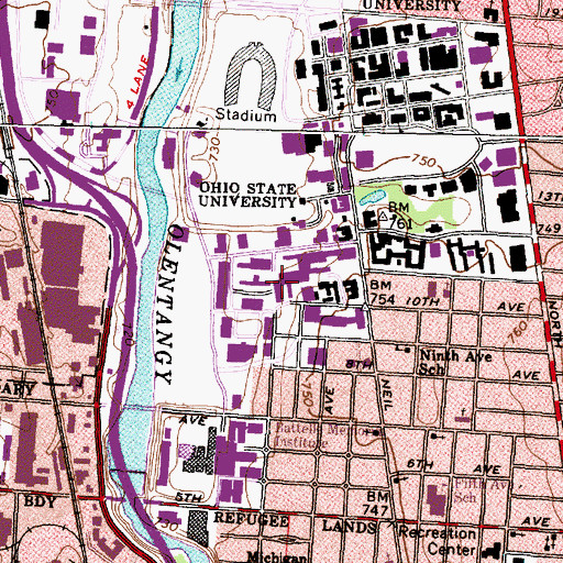 Topographic Map of Rhodes Hall, OH