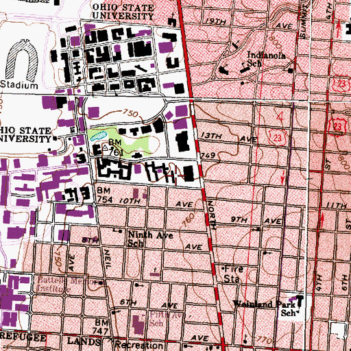 Topographic Map of Steeb Hall, OH