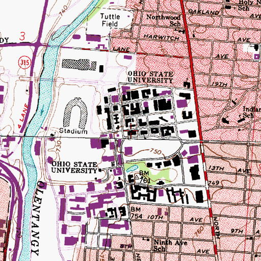Topographic Map of University Hall, OH