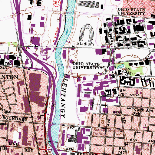 Topographic Map of Vernal G Riffe Junior Building, OH