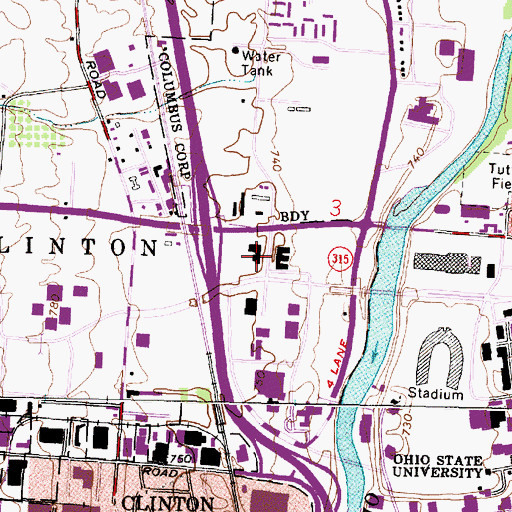 Topographic Map of Vivian Hall, OH
