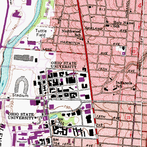 Topographic Map of Watts Hall, OH