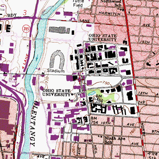 Topographic Map of Wilce Student Health Center, OH