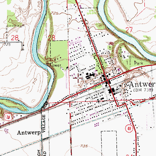Topographic Map of Antwerp Branch Library, OH