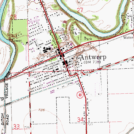 Topographic Map of Antwerp Post Office, OH