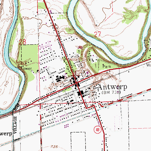 Topographic Map of Antwerp Town Hall, OH