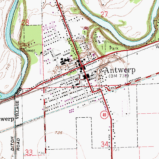 Topographic Map of Carryall Township Hall, OH