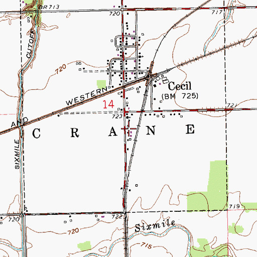 Topographic Map of Cecil Community Grange, OH
