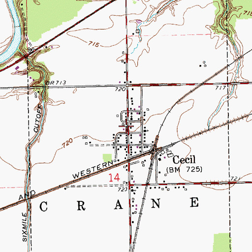 Topographic Map of Crane Township Hall, OH