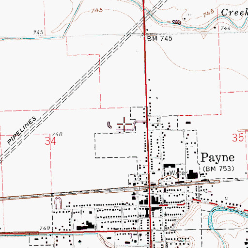 Topographic Map of Payne Community Park, OH