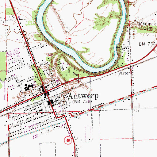 Topographic Map of Riverside Park, OH