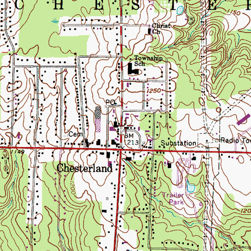 Topographic Map of Chester Town Hall, OH