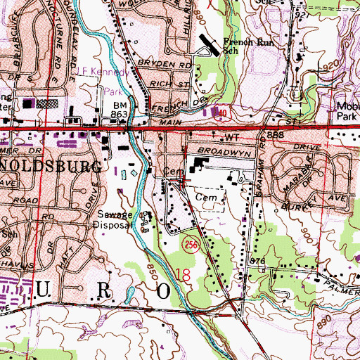 Topographic Map of Baptist Cemetery, OH