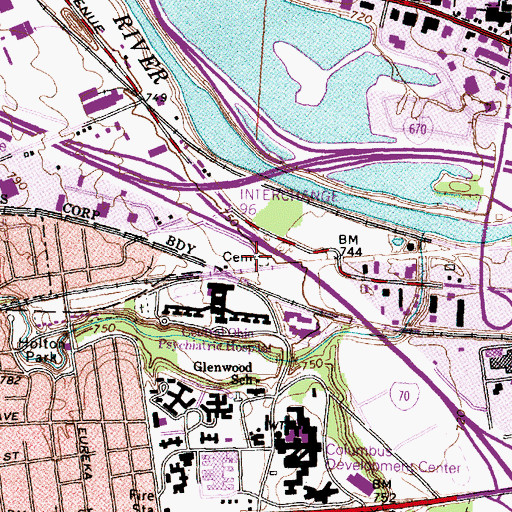 Topographic Map of Old Insane and Penal Cemetery, OH