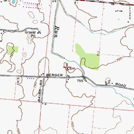 Topographic Map of Walton Cemetery, OH