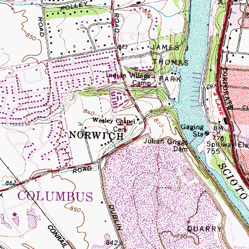 Topographic Map of Wesley Chapel Cemetery, OH