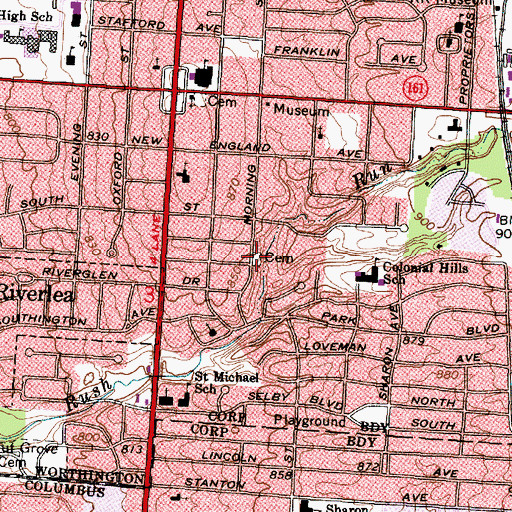Topographic Map of Worthington Methodist Cemetery, OH