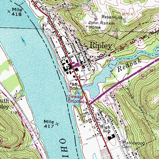 Topographic Map of Ripley Post Office, OH