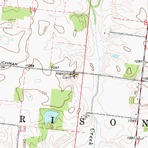 Topographic Map of Hewling Cemetery, OH