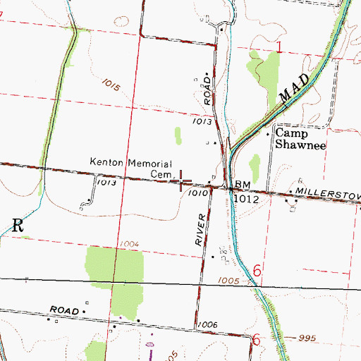 Topographic Map of Kenton Memorial Cemetery, OH