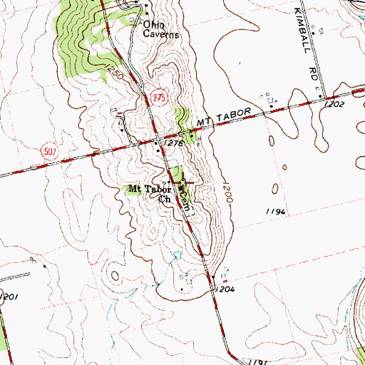 Topographic Map of Mount Tabor Cemetery, OH