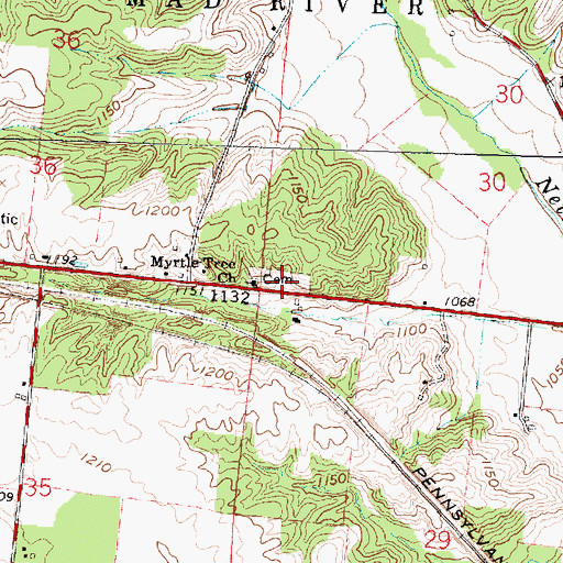Topographic Map of Myrtle Tree Cemetery, OH
