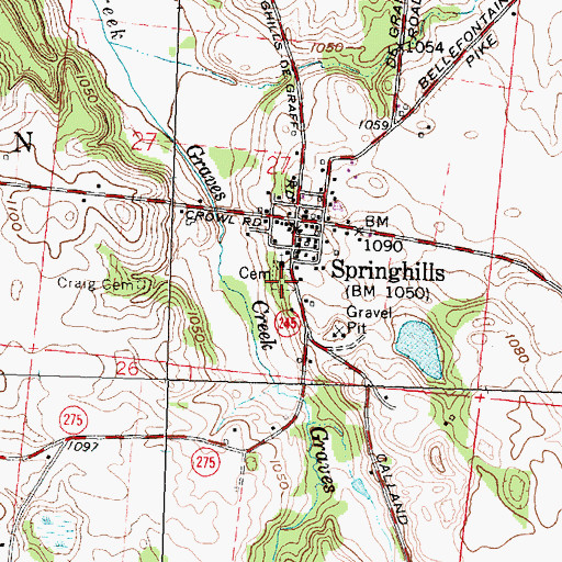 Topographic Map of Spring Hills Cemetery, OH
