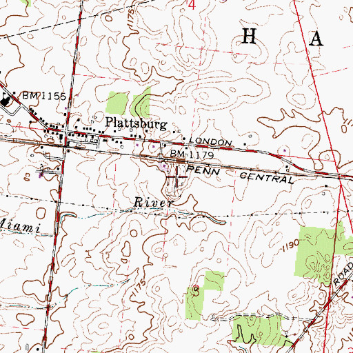 Topographic Map of Plattsburg Cemetery, OH