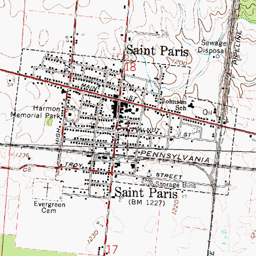 Topographic Map of First Church of God, OH