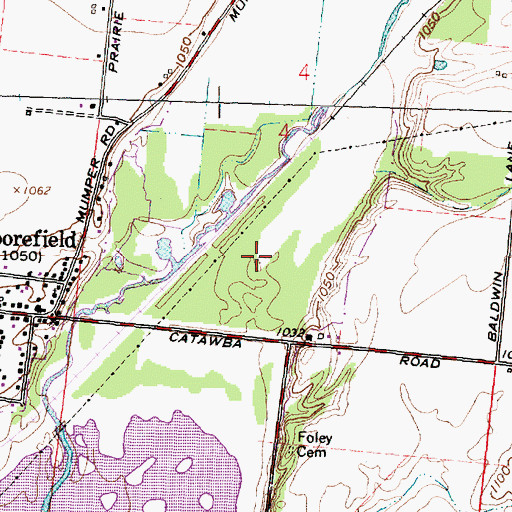Topographic Map of Prairie Road Fen State Nature Preserve, OH